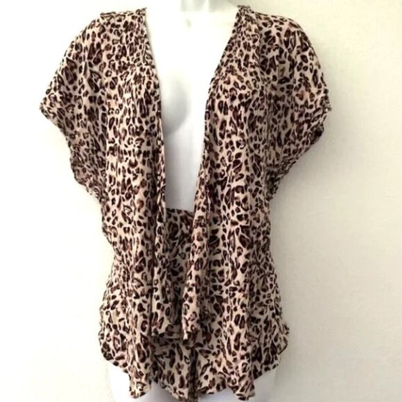 L.I.F.E. LOVE IS FOR ETERNITY LEOPARD SWIM COVER UP TOP AND SHORTS - Picture 1 of 14